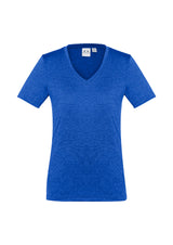 Ladies Aero Tee in Electric Blue, size 16; lightweight, breathable with v-neck and heathered marle effect for a modern athletic look.