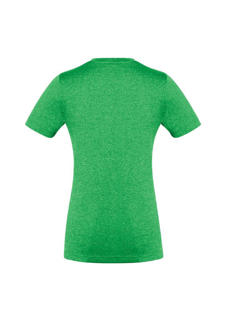 Vibrant Lime Ladies Aero Tee, Size 20, featuring breathable fabric, v-neck design, and trendy heathered look for active wear.