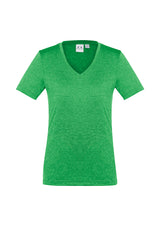 Lime Ladies Aero Tee in Size 14, featuring BIZ COOL™ technology, v-neck design, and lightweight, sun-protective fabric.