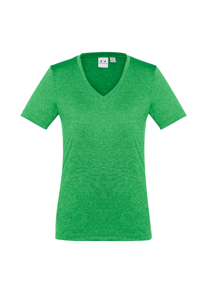 Ladies Aero Tee in vibrant Lime, Size 24, featuring lightweight UPF fabric and a flattering v-neck design for active women.
