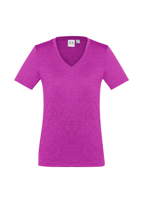 Ladies Aero Tee in Magenta, Size 8, features a breathable, soft fabric and flattering v-neck for active lifestyles.