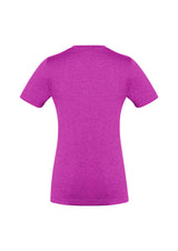 Vibrant magenta Ladies Aero Tee in size 24, featuring a flattering v-neck and lightweight, moisture-wicking fabric for activewear.