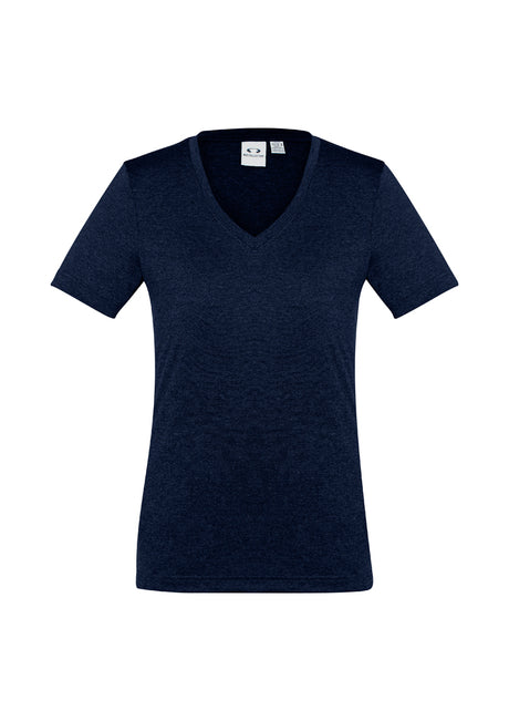 Ladies Aero Tee in Navy, Size 20; lightweight, comfy v-neck design with heathered fabric, perfect for casual and active wear.