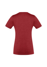 Ladies Aero Tee in vibrant red, size 16, featuring lightweight, breathable fabric with a flattering v-neck for activewear style.