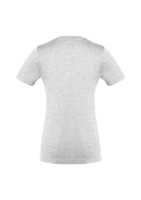 Ladies Aero Tee in Silver, Size 24, features lightweight polyester, flattering v-neck, and modern heathered marle effect.