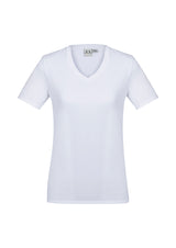 Ladies Aero Tee in White, Size 14; lightweight, anti-shrink fabric with a flattering v-neck, ideal for work and leisure.