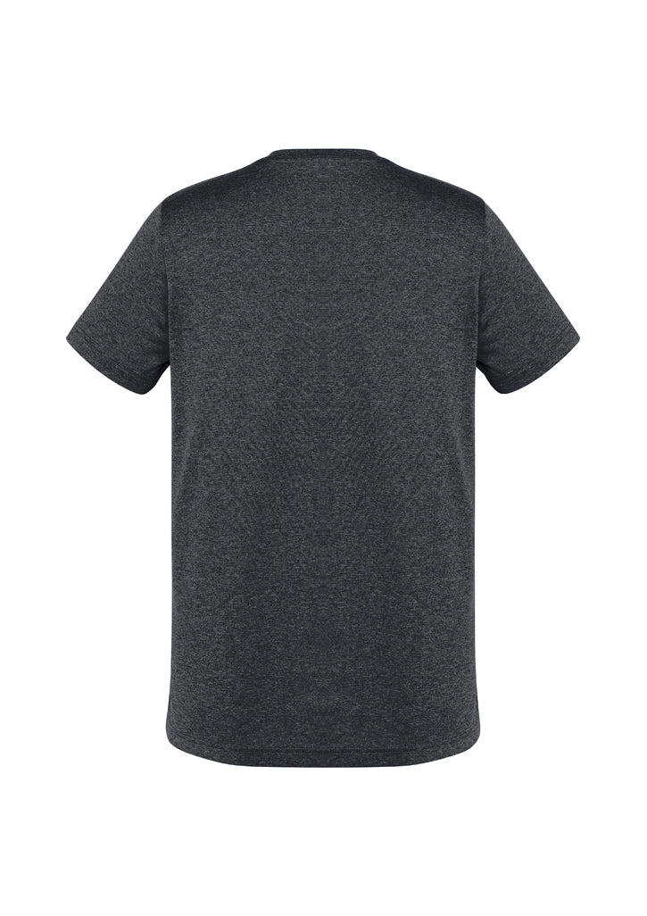 Men's charcoal Aero Tee from Biz Collection, made of soft, breathable micro polyester with a modern athletic look and UPF protection.