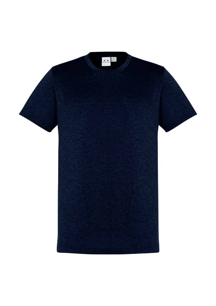 Mens Aero Tee in Navy, Size 2XL, featuring 100% micro polyester, crew neck, and modern heathered marle fabric.