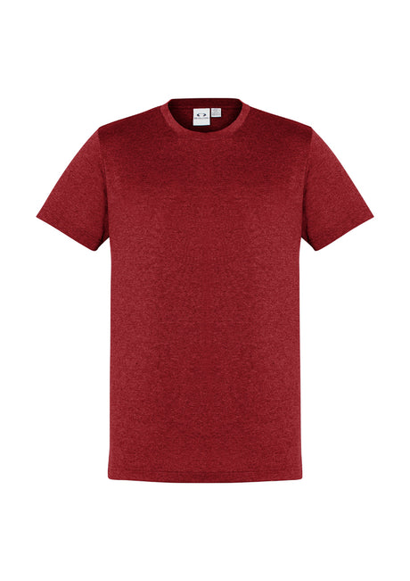 Men's Aero Tee in red, size L, featuring lightweight, moisture-wicking fabric with a stylish marle effect and UPF sun protection.