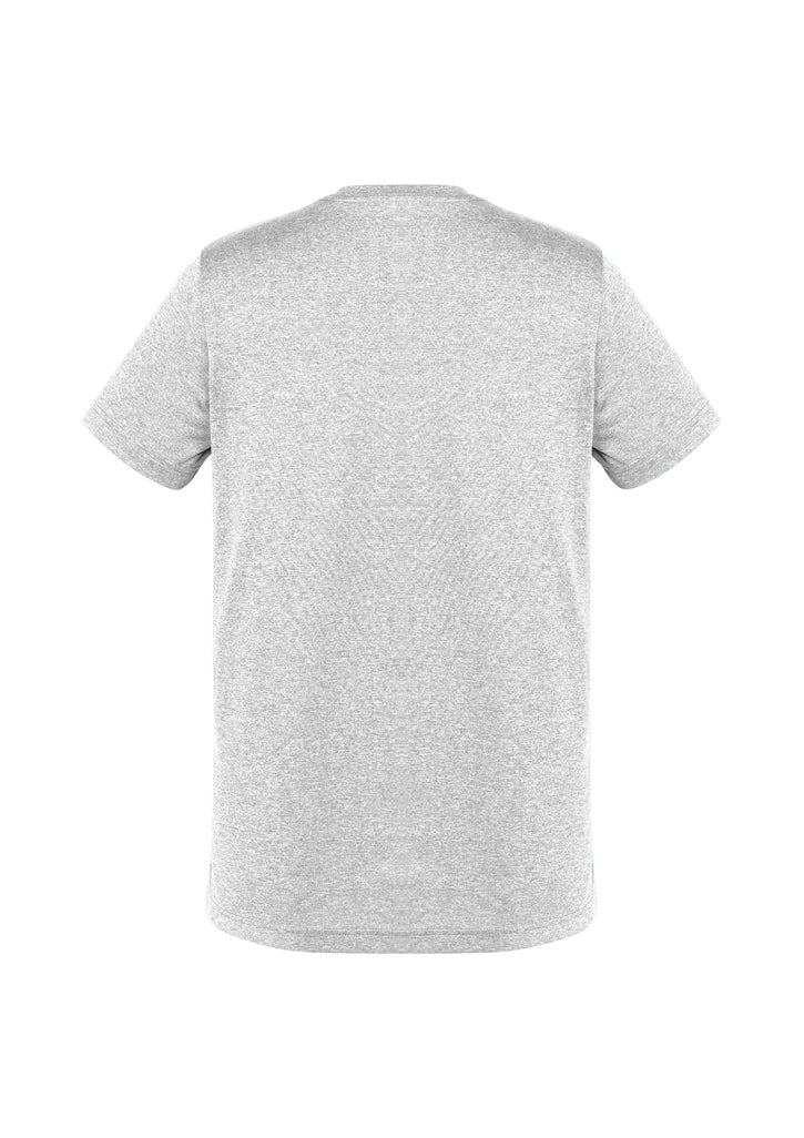 Men's silver Aero Tee in size M, featuring lightweight UPF-rated fabric, crew neck, and modern heathered marle design from Biz Collection.