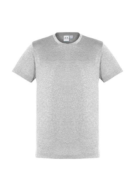 Men's 3XL Aero Tee in silver, featuring lightweight, anti-shrink fabric with a modern heathered design and UPF sun protection.