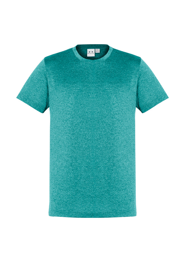 Men's Aero Tee in teal, size 3XL, features breathable micro polyester, crew neck, and modern heathered effect for style and comfort.