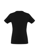 Black Ladies Vintage Tee from Biz Collection, size 10, features a stone-washed finish, crew neck, and unique button accents.