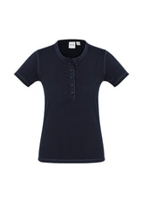 Ladies Vintage Tee in Ink, Size 14, featuring a stone-washed finish, crew neck, and Henley placket for stylish comfort.