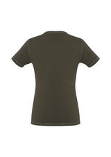 Ladies Vintage Tee in Olive, Size 12, featuring a vintage look, lightweight cotton, and stylish Henley placket with buttons.