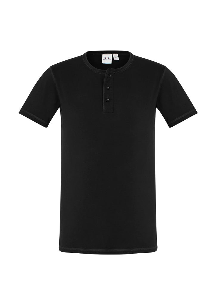 Men's Vintage Tee in black, size XL, featuring soft cotton, stone-washed finish, crew neck, and retro Henley placket.