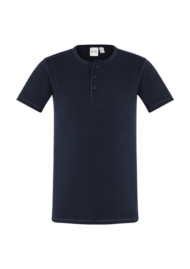 Men's Vintage Tee in Ink, size 2XL, featuring 100% cotton, stone-washed fabric, crew neck, and Henley-style placket.