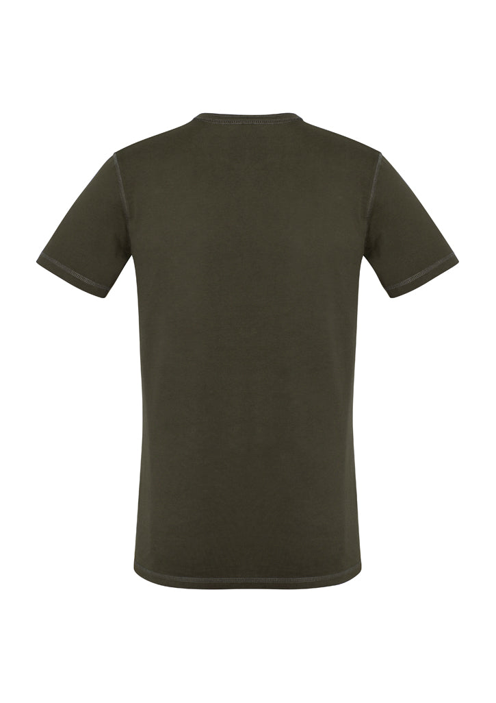 Men's Olive Vintage Tee, Size M, featuring crew neck, Henley placket, and soft, breathable cotton for everyday comfort.