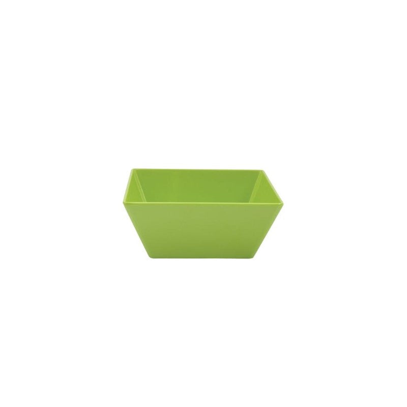 Vibrant lime 24x24x10 cm melamine square bowl, perfect for serving salads, snacks, or pasta—durable and stylish for any occasion.