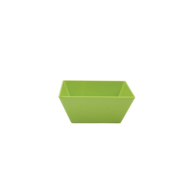 Vibrant lime 24x24x10 cm melamine square bowl, perfect for serving salads, snacks, or pasta—durable and stylish for any occasion.