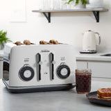 Sunbeam Alinea™ Select 4 Slice Toaster in white with adjustable browning, gluten-free option, and elegant matte finish.