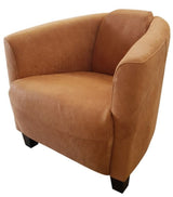 Occasional chair in Destroyed Camel leather with a modern tub style, offering comfort and earthy elegance for any space.