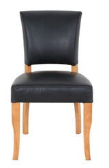 Derringer Chair in Belon Black leather with solid timber legs, featuring brass nail detailing and plush foam seating.