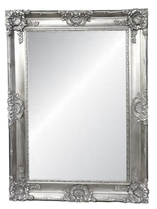 Ornate bevelled antique mirror in silver, measuring 220cm, perfect for adding elegance as a functional wall art piece.