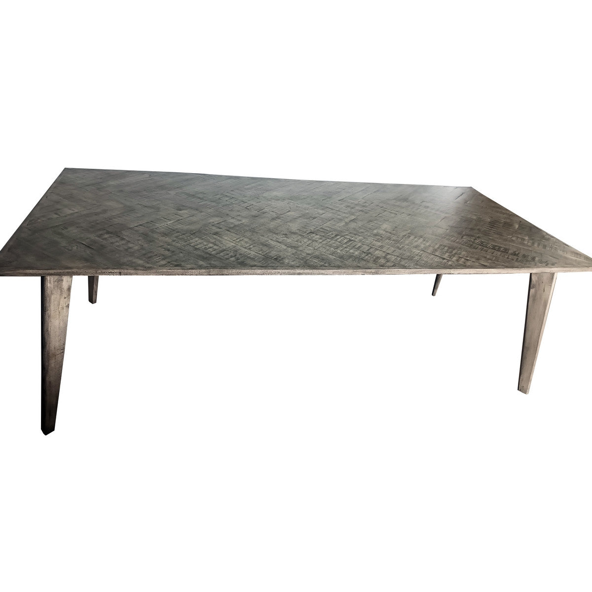 Nordic Herringbone Grey dining table, 240cm, reclaimed mango wood, elegant herringbone pattern, perfect for modern dining.