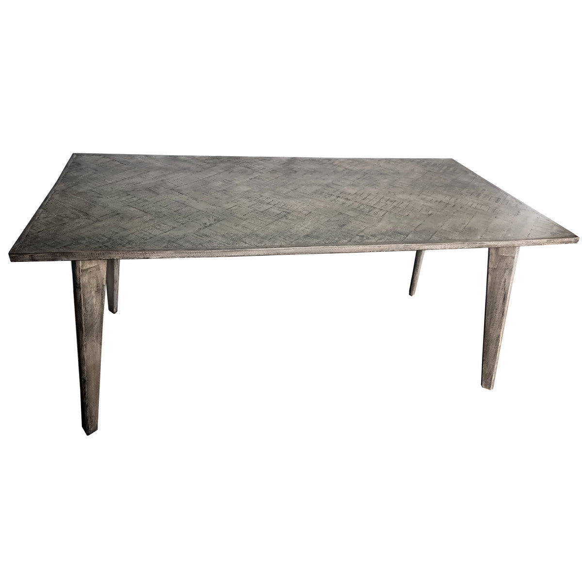 Elegant Nordic Herringbone Grey dining table, 180cm, featuring a unique herringbone pattern and reclaimed mango wood legs.