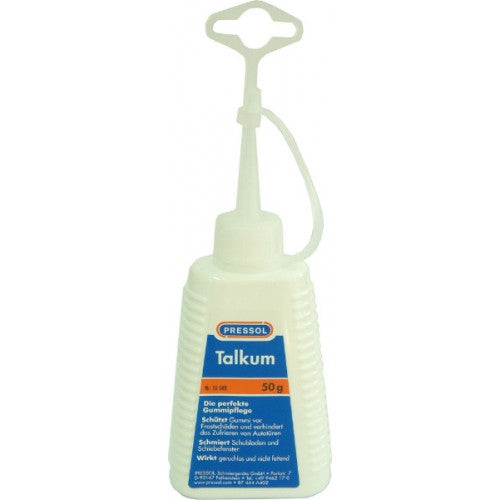 Pressol Talcum 50gm Puffer for rubber protection; odourless, non-greasy, ideal for lubricating drawers and windows.