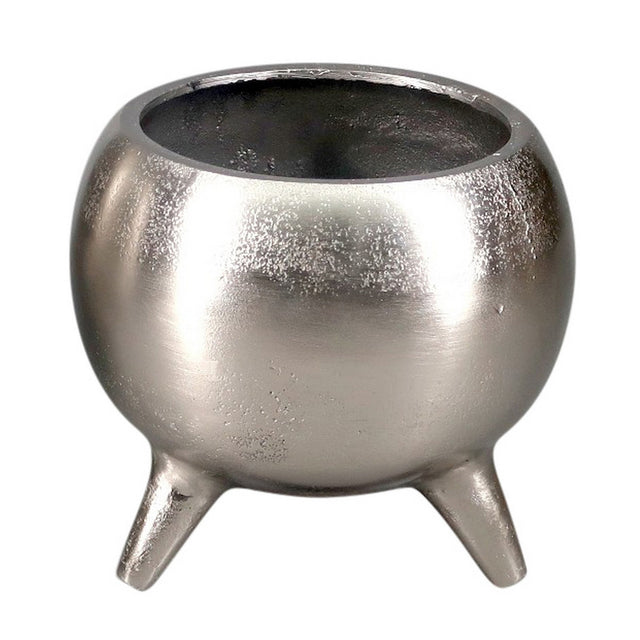 Contemporary silver aluminium pot on three legs, perfect for showcasing indoor plants with elegance and stability.