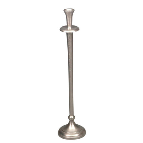 Small round aluminium candle holder in silver, elegantly designed to enhance home decor and create an inviting ambiance.