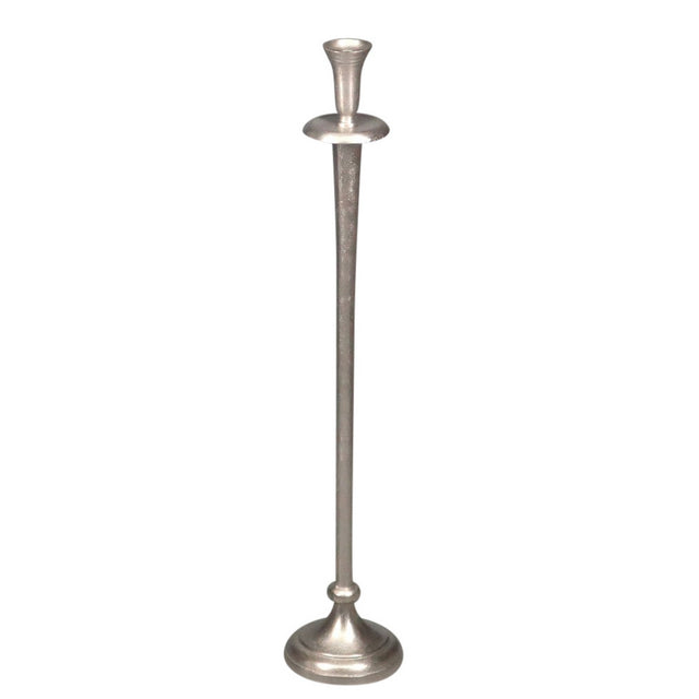 Medium round aluminium silver candle holder, elegantly designed to enhance living spaces and complement various decor styles.