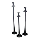 Small round aluminium black candle holder, elegant design, 130x130x590mm, perfect for modern decor and special occasions.