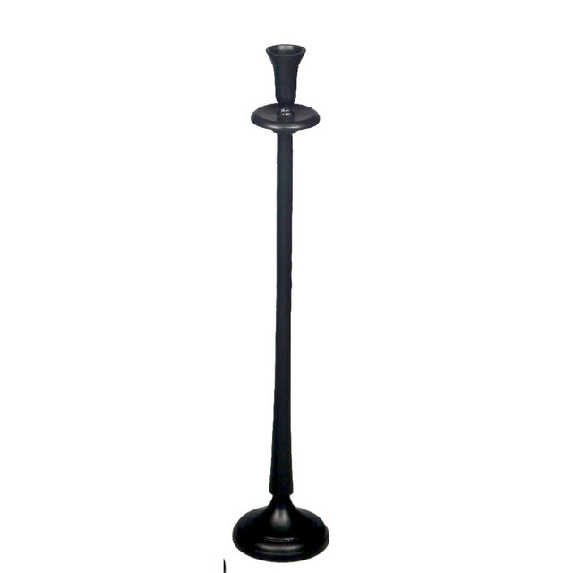 Elegant medium round black aluminium candle holder, perfect for elevating home decor in any setting.