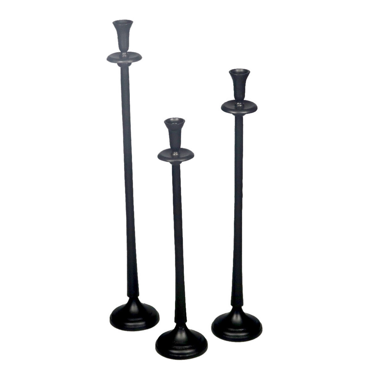 Elegant medium round black aluminium candle holder, perfect for enhancing decor in any setting.