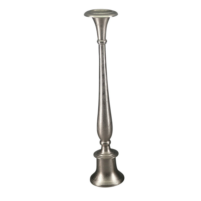 Tall aluminium silver candle holder with a round base, 690mm tall, perfect for large pillars and elegant home decor.