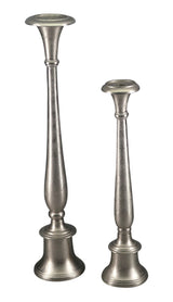 Tall aluminium silver pillar holder with a round base, standing 690mm tall, perfect for enhancing home decor and ambiance.