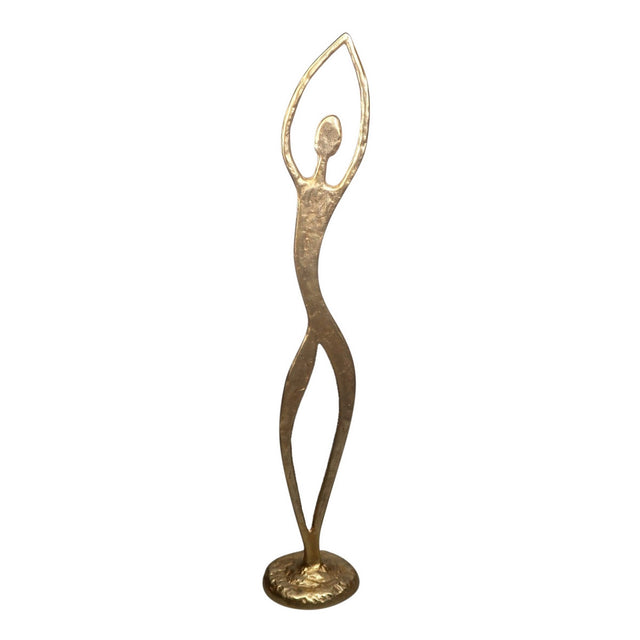 Gold aluminum figurine with arms upwards, symbolizing triumph, perfect for elegant home decor and bold statement pieces.