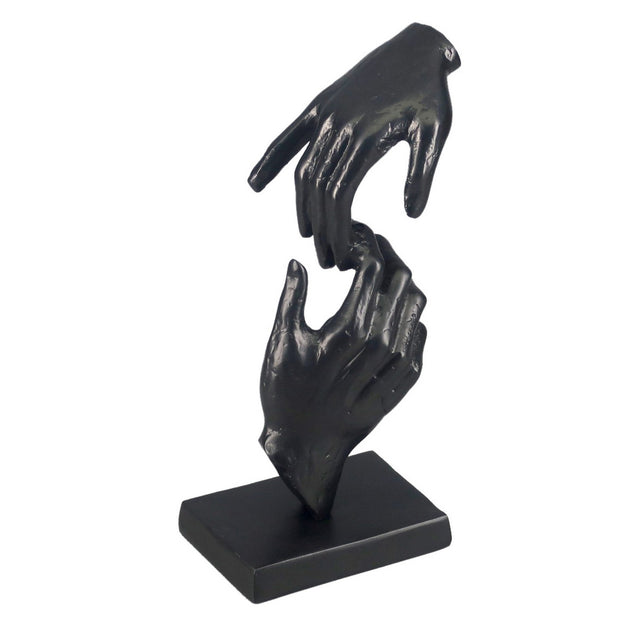 Elegant black aluminum hands sculpture on base, measuring 190x100x340 mm, ideal for modern home decor.