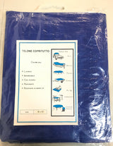 Waterproof blue polyethylene tarp, 2.4x3 meters (8'x10'), ideal for outdoor protection of furniture, equipment, and cargo.