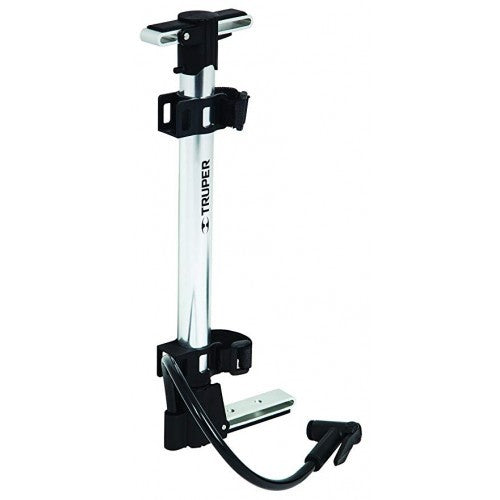 Lightweight aluminium bike tyre pump with reversible adapter, max pressure 87 PSI, ideal for road and mountain bikes.