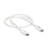 0.5m white Thunderbolt 3 cable enabling 40Gbps data transfer, supporting 5K video, and providing up to 100W power delivery.