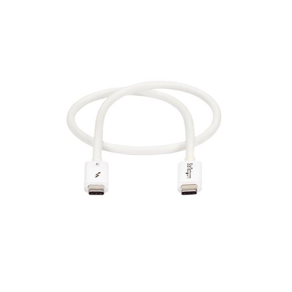 0.5m white Thunderbolt 3 cable for 40Gbps data transfer, 5K video support, and 100W power delivery, ideal for versatile connectivity.