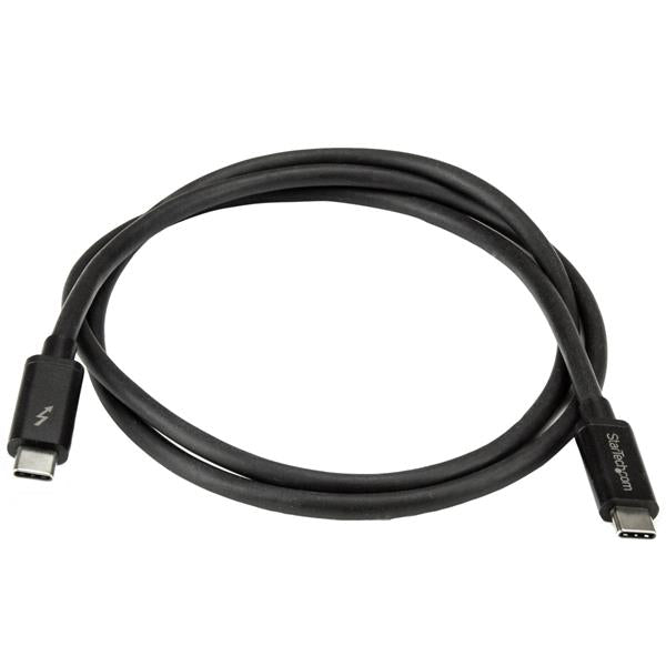 Black Thunderbolt 3 USB-C cable, supports 20Gbps data transfer, 4K video output, and power delivery up to 100W.