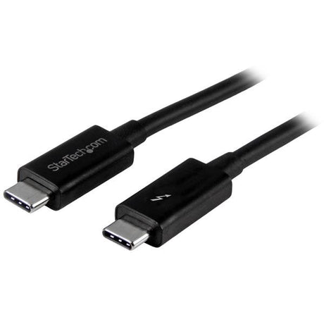 1m Thunderbolt 3 USB-C cable in black, supporting 20Gbps data transfer, 4K video, 100W power delivery, and Thunderbolt networking.