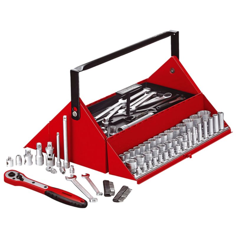 Teng 187pc Mechanics Tool Set in robust Mega Rosso toolbox, featuring organized storage and professional-grade tools for repairs.