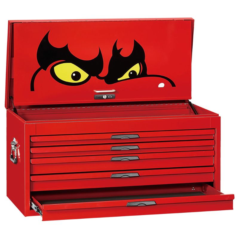 Teng 5-Dr. 37in Top Box with lid, featuring 5 drawers, ball-bearing slides, and rubber feet for stable tool organization.