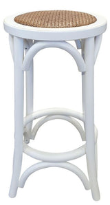 Elegant Barstool made of white elm wood with a rattan seat, perfect for stylish and durable dining experiences.